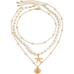 Elegant Seashell Necklace Set: Adjustable Gold Beach Accessories for Summer